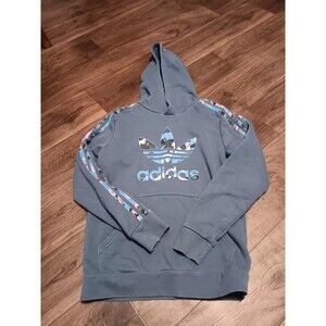 Adidas Blue Gray Pullover Hoodie Youth Boys Sz L